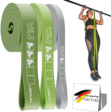 Стрічки опору для тренувань/фітнесу: набір для кроссфіту, розтяжки та підтягувань (3 шт. (LIGHT, LIGHT+, MEDIUM)) + сумка + додаток для тренувань