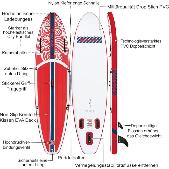 Надувне SUP-борд Napatron Red Dragon Blaze: комплект з веслом, захистом від сонця та аксесуарами, для підлітків та дорослих