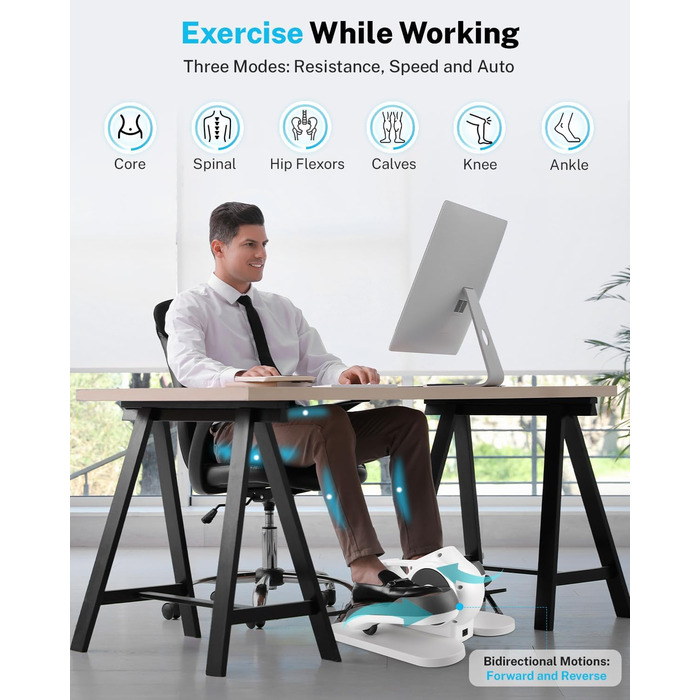 Еліптичний тренажер Gonex під стіл для літніх людей з 10 рівнями опору, тренажер для ніг, як у телепередачі, педальний тренажер для сидіння, 10 швидкостей & 3 автоматичні режими (білий)