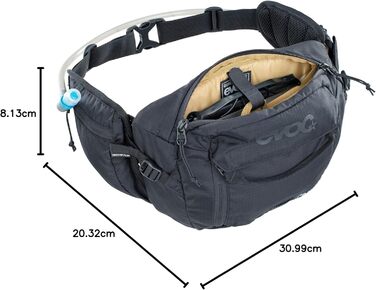 Поясний рюкзак EVOC HIP Pack 3л з гідросистемою, чорний (регульований пояс, Airflow Contact System, Venti Flap, 1,5л питна система)