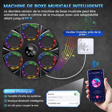 Музичний бокс-машина semai з LED, Bluetooth, 9 режимів швидкості, лічильник ударів, для тренувань та зняття стресу, 7 кольорів, для дітей і дорослих