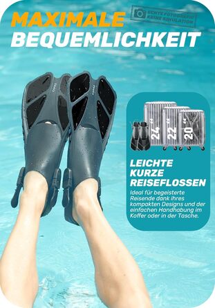 CAPAS Ласти для снорклінгу та дайвінгу, дорослі, чорні, L/XL (42-47), регульовані, відкрита п'ятка