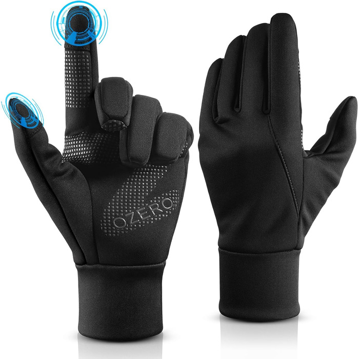 OZERO Зимові рукавички чоловічі чорні – Водовідштовхуючі рукавички з екраном Touchscreen з Softshell та неслизьким покриттям – Для прогулянок, велосипеда, ходьби, активного відпочинку у холодну погоду (XXL, Чорний)