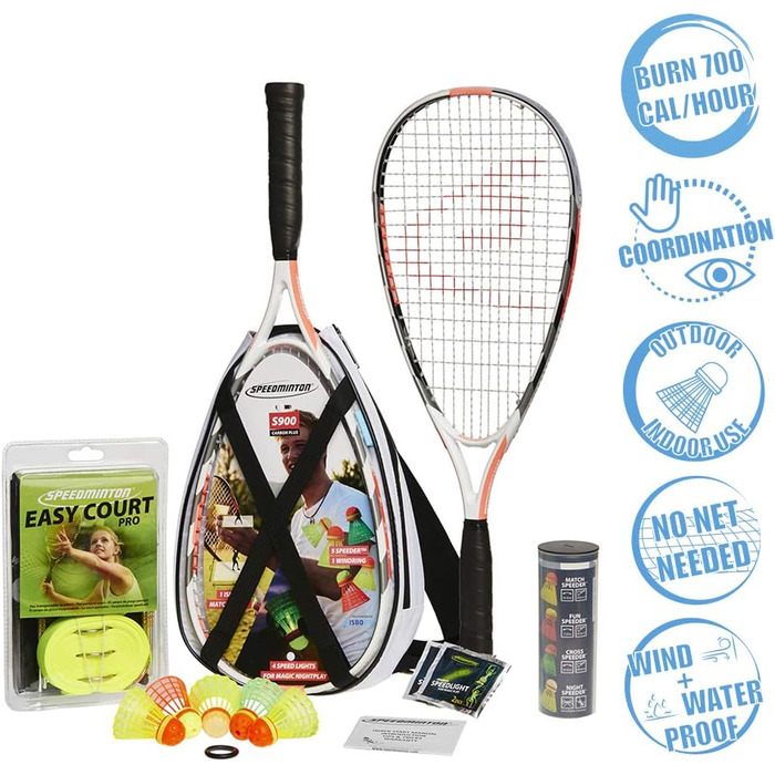 Набір для кросмінтону Speedminton S900: карбонові ракетки, 5 воланів, ігрове поле, сумка, світлові м'ячі