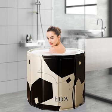 Складана портативна ванна для дорослих STARBRIIANT (80x66 см) — крижана ванна для відновлення м'язів, SPA та спорту, чорно-біла, розмір L