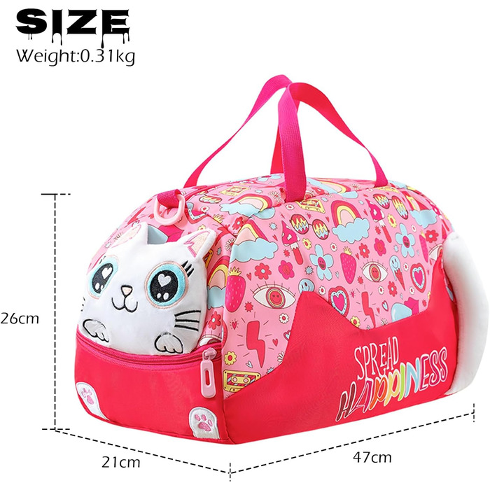 Дитяча спортивна сумка для плавання та подорожей, водонепроникна сумка для басейну, футболу та фітнесу (Світло-рожева, з котом)