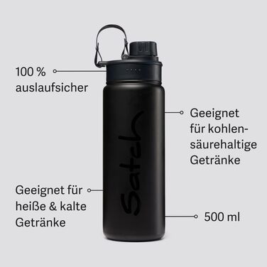 Пляшка для води Satch з нержавіючої сталі, 0,5 л, BPA Free, герметична, для гарячих та холодних напоїв, чорна