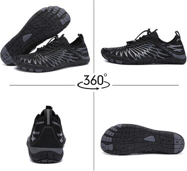 Взуття Ruyi для чоловіків та жінок, без шкарпеток, швидковисихаюче, для плавання, бігу по пересіченій місцевості, фітнесу, з антиковзкою підошвою та широкою передньою частиною (A09 Чорний, 44 EU)