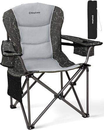 Крісло для кемпінгу KingCamp XXL, 205 кг, чорне, з регульованою спинкою, високе, з кишенею для напоїв та сумкою-холодильником