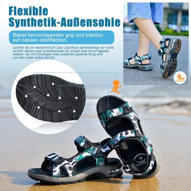 Сандалі дитячі Visionreast для хлопчиків, пляжні, спортивні, трекінгові, з повітряною подушкою, нековзні, зелені камуфляж, розмір 29 EU