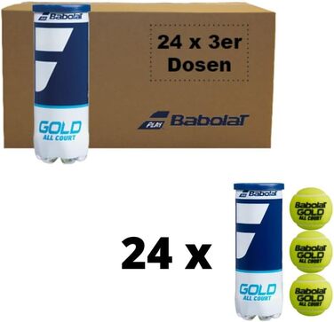 Тенісні м'ячі Babolat Gold All Court, 72 шт. (24×3), для дорослих гравців і тренерів, універсальні, високоякісні, у тубах