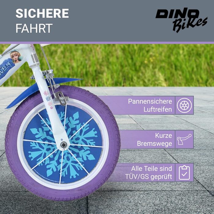 Дитячий велосипед Dino Bikes Холодне Серце для дівчаток, знімні додаткові колеса, кошик і тримач для ляльки, регульоване сидіння та кермо, біло-блакитний, від 2 років