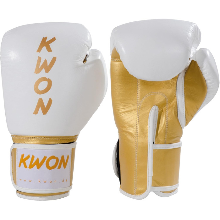 Боксерські рукавички KWON KO Champ 10oz золоті/білі, шкіра, для кікбоксингу