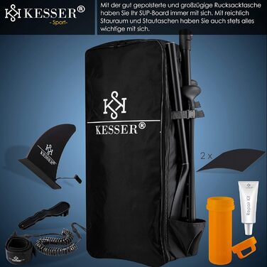 Надувна SUP-дошка KESSER® 6'' преміум для водного спорту, комплект аксесуарів, до 130 кг