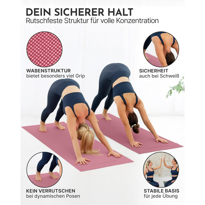 Килимок для йоги Neolymp протиковзкий та захищає суглоби – 183x61 см – PVC – для йоги, пілатесу – з E-Book та відео-управами (Рожевий)