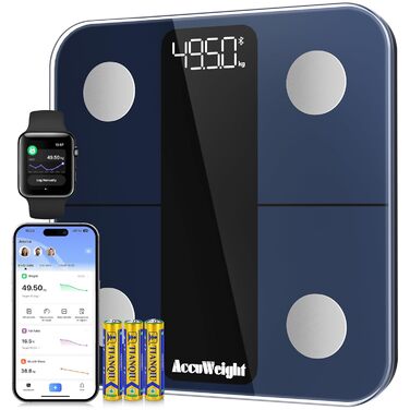 Вага для вимірювання жиру та м'язів ACCUWEIGHT з Bluetooth, аналіз тіла, вимірювання 17 показників, до 180 кг