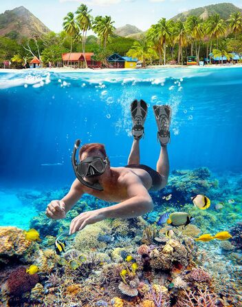 Набір для снорклінгу Zenoplige для дорослих: маска, трубка, ласти. Повний чорний силікон, розмір L-XL