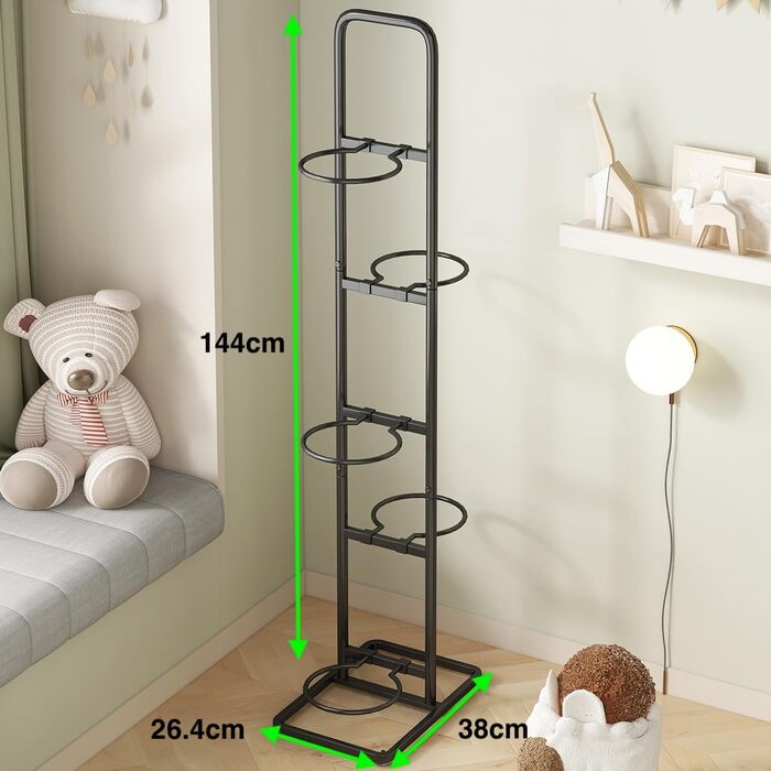 Стійка для м'ячів: сталева стійка для зберігання баскетбольних, футбольних та волейбольних м'ячів (5 тримачів) - економія місця, легка збірка, для внутрішнього та зовнішнього використання