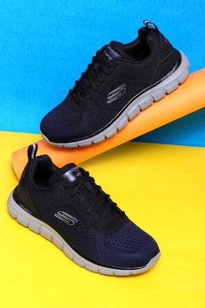 Чоловічі кросівки Skechers Track Ripkent (42.5 EU, Wide Fit), темно-сині з чорною обробкою, сітчасті