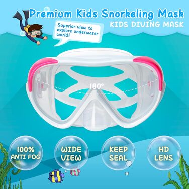 Дитячі окуляри для плавання Kinder Taucherbrille 180° Anti-Fog, маска для снорклінгу з носовою перегородкою, для підлітків 4-15 років, білі