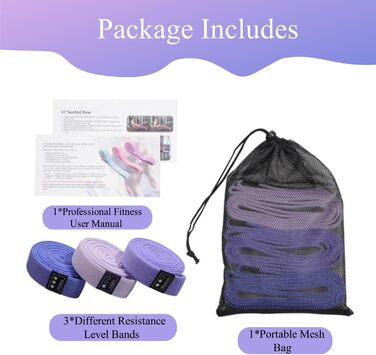 Набір еластичних стрічок для фітнесу 3шт, стрічки опору з 3 рівнями, фітнес-стрічки для жінок/чоловіків, силові тренування, йога, пілатес, фітнес (поступовий фіолетовий)