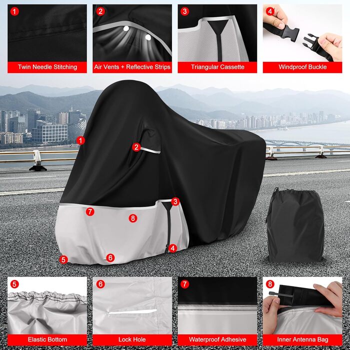 Водонепроникний чохол для мотоцикла Piaggio Vespa GTV GTS GT60/125/200/250/300 (з багажником) та MP3, 420D Oxford, водонепроникний