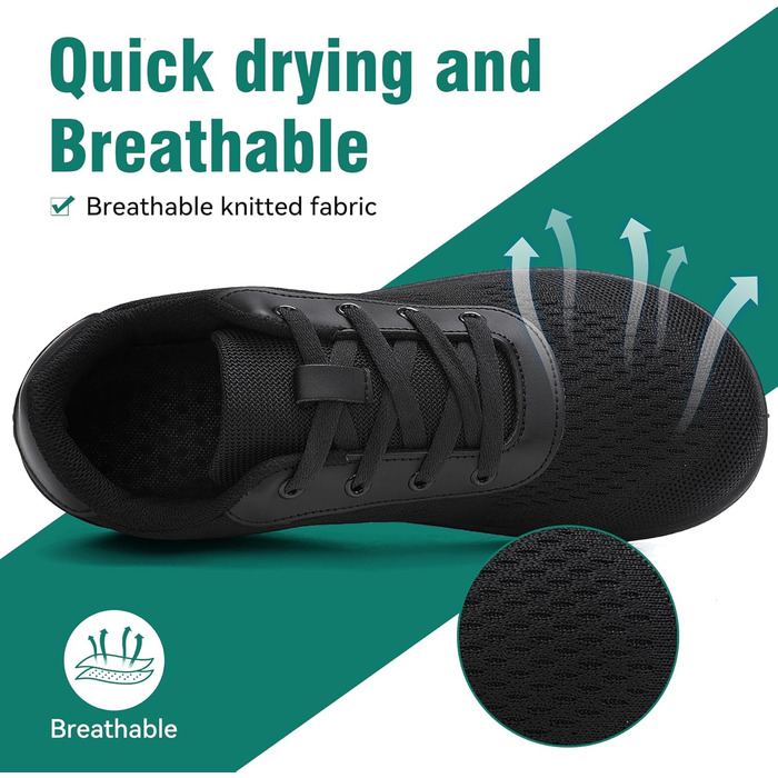 Босижні кросівки для жінок та чоловіків, мінімалістичні босижні взуття з широкою передньою частиною та нульовим перепадом, легкі дихаючі кросівки для фітнесу, хайкінгу, бігу та повсякденного носіння 40 EU широкі чорні 1125