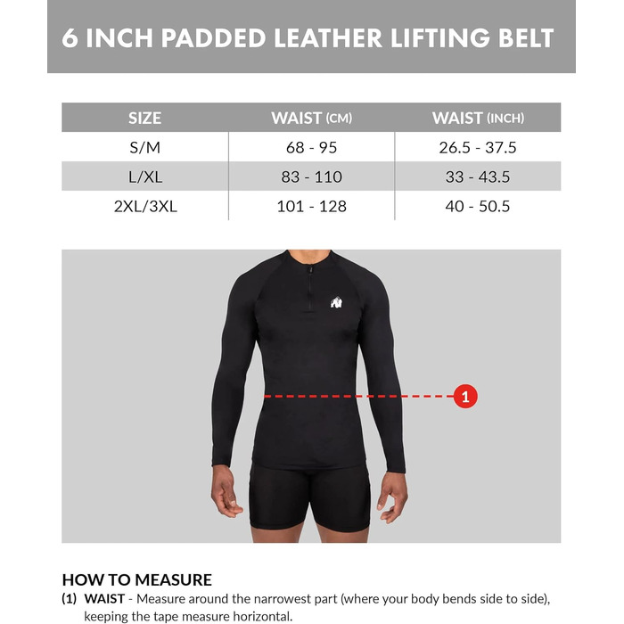 Пояс для важкої атлетики Gorilla Wear, шкіряний, 6 дюймів, з підкладкою, чорний, XXL-3XL, для бодібілдингу та кросфіту