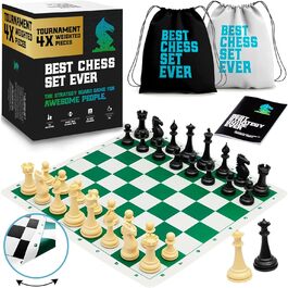 Професійний шаховий набір Best Chess Set Ever 4X: турнірні фігури Staunton із силікону, чотирикратна вага (король 11,4 см), складана двостороння дошка 50x50 см, для дорослих і дітей, комплект для турнірної гри