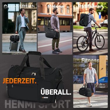 Спортивна сумка HENMI для залу та подорожей, 43 л, з відділенням для взуття та вологих речей, складана сумка для тренувань (Чорна)