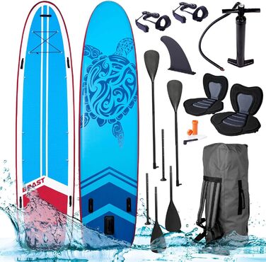 Надувна SUP-дошка BRAST Family 370x87x15 см, комплект XXL до 210 кг, з аксесуарами, 2 сидіння для каяка, 2 весла, насос, рюкзак