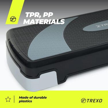 Степ-платформа TREXO для аеробіки та фітнесу, сіра, 78 x 30 см, регулювання висоти 10-20 см