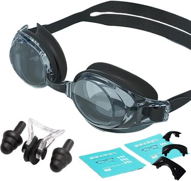 Оптична плавальна маска з корекцією зору -1,5 до -9,0, антизапітніння, захист від УФ, знімальна маска з заглушками для вух, чорна, для чоловіків та жінок