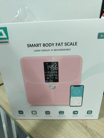 Електрична вага для вимірювання складу тіла ABLEGRID з LED-дисплеєм, рожева. Вимірює жир, м'язи, BMI, частоту серця та інші параметри (16 показників). Макс. вага: 180 кг