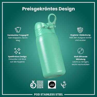 Дитяча пляшка для напоїв ion8 Evo Petrol, 400 мл, неізольована, з клапаном, не протікає, з ручкою, легко миється