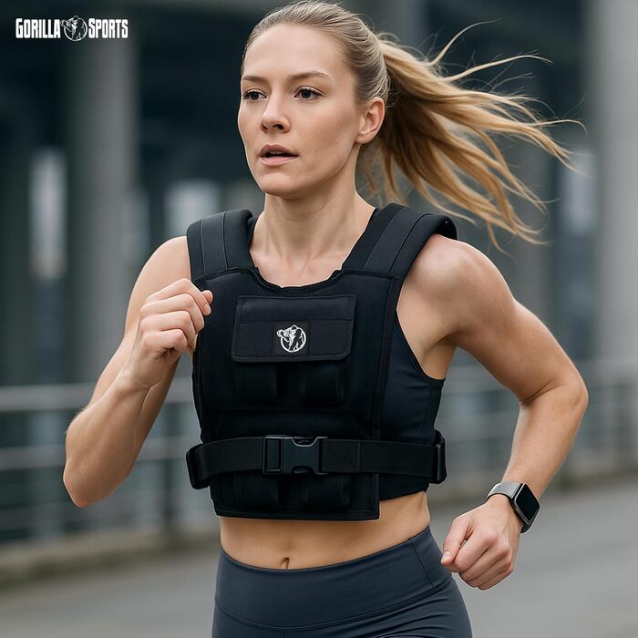 Вагова жилетка GORILLA SPORTS на 10 кг, регульована універсальна жилетка з обвагрузками для бігу та тренувань, нейлон, для жінок та чоловіків