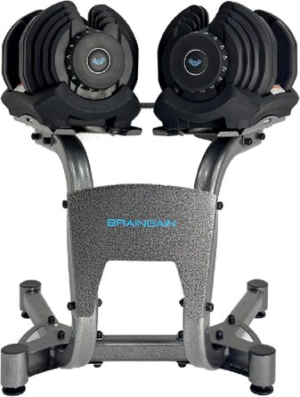 Регульовані гантелі BRAINGAIN 2 x 40 кг з підставкою, 15-17 кг, Smart-Click, антиковзний гріп