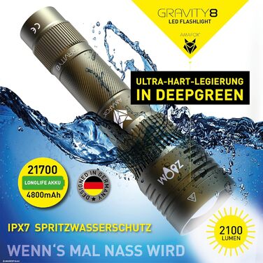 Ліхтар тактичний AMAFOX G8 Megabeam LED - 2100 люмен, 21700 mAh, USB-C, військовий зелений, модель 2025