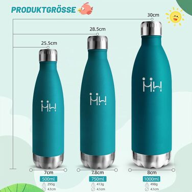 Термос-пляшка HoneyHolly з нержавіючої сталі 500 мл, герметична спортивна пляшка для води та напоїв, без BPA, мохово-зелена