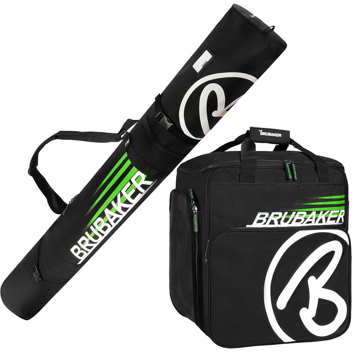 Набір BRUBAKER Champion: чохол для лиж та черевиків (170/190 см) + палиці + шолом, чорно-зелений