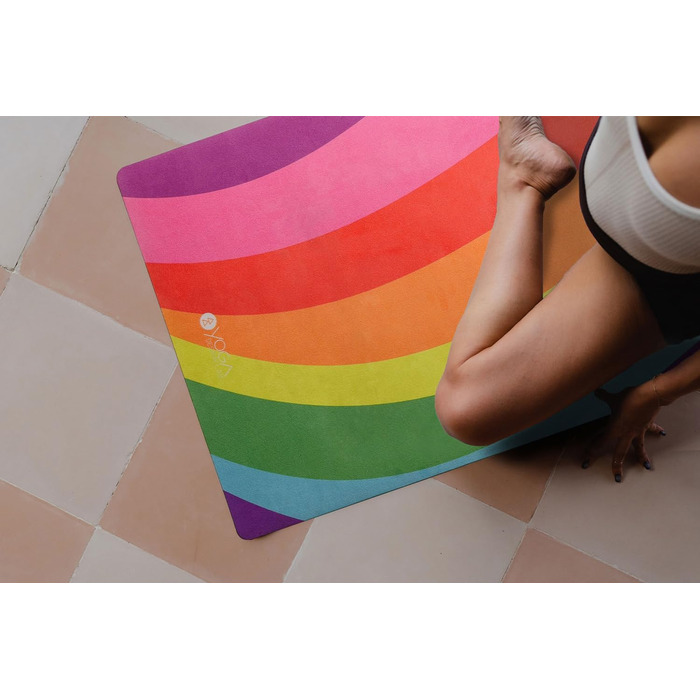 Йога-мат Yoga Design Lab Combo Rainbow 3.5 мм, нековзкий, натуральний каучук, рушник-килимок 2-в-1, з ременем для перенесення, для інтенсивних тренувань