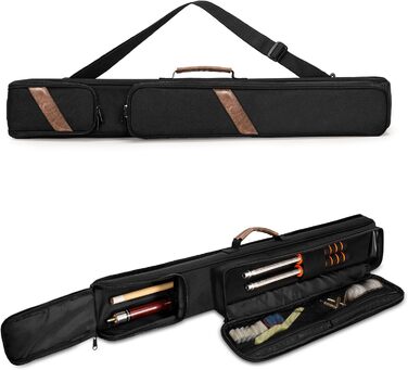 Чохол для більярдної кия (до 2 частин) з ручкою та регульованим плечовим ременем, чорний. Підходить для зберігання більярдних київ та аксесуарів.