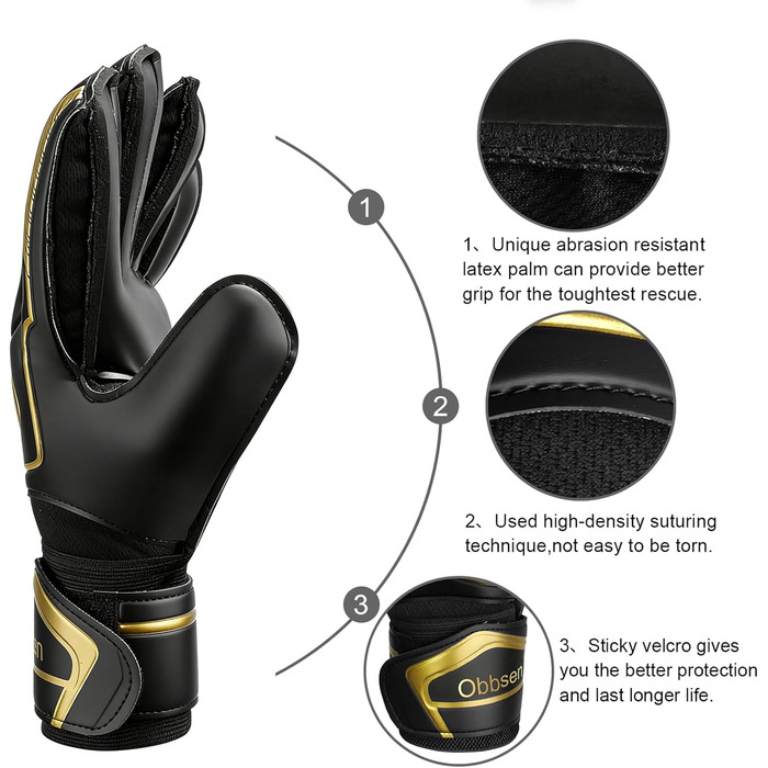 Воротарські рукавиці JOYJ з FingerSave, дитячі унісекс, для футболу, Super-Grip, товстий латекс, чорні (5)