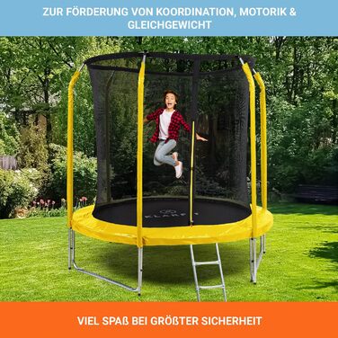 Трамплін Klarfit Jumpstarter для дітей, 250 см, жовтий: безпечний, з лебідкою та сіткою, для саду, фітнес, 5-9 років