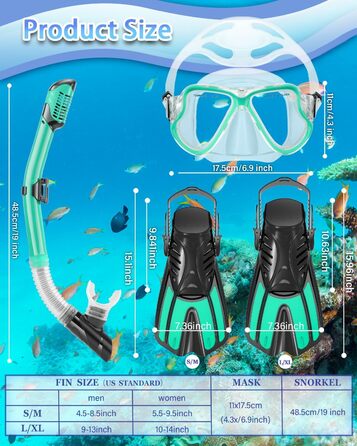 Набір для снорклінгу: маска, ласти, трубка Dry Top, великий/дуже великий, блакитний/прозорий