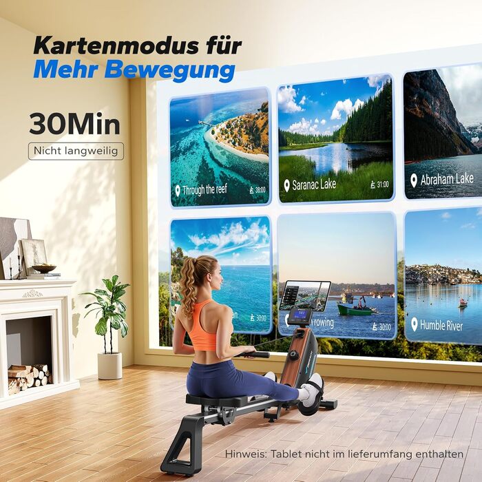 Гребний тренажер MERACH R15B2 для дому, складаний, з магнітним гальмом, тихий, з додатком, подовжені рейки, ручне регулювання