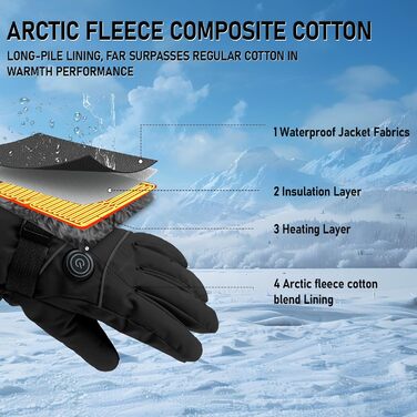 Електричні грілки для рук для чоловіків та жінок, 7.4V 5000mAh/6000mAh, акумуляторні, сенсорний екран, 3 режими 45/50/55°C, антиковзні, для катання на велосипеді, лижах, кемпінгу, чорні