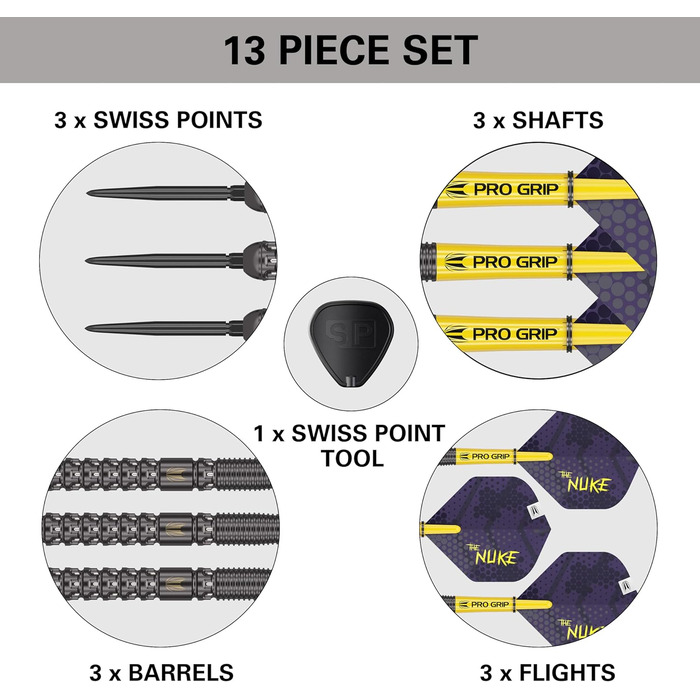 Дротики Target Darts Luke Littler G1, сталевий накінечник, 90% вольфраму, 22/23/24 г, Swiss Point, набір із Pro Grip та інструментом, професійний гравець