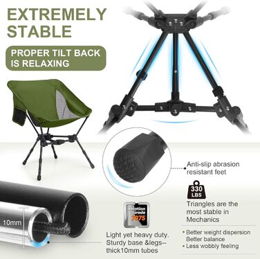 Складний туристичний стілець TOPCHANCES для кемпінгу та відпочинку на природі (армійний зелений)