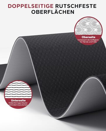 Килимок для йоги HAPBEAR XXL 183x91x0,6 см, TPE, нековзкий, широкий, з еспандерами та сумкою для перенесення